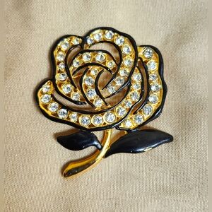 Black and Gold Toned Rose Brooch